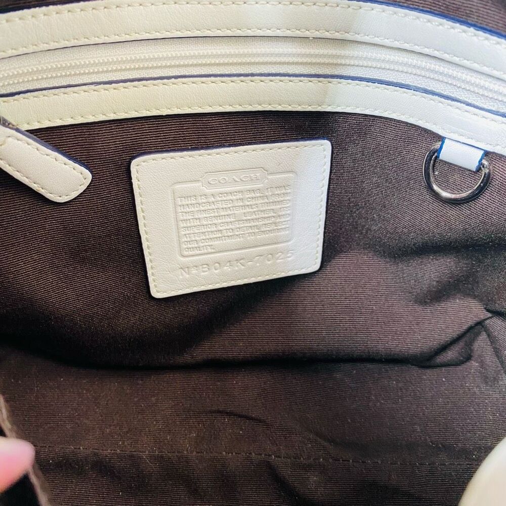 Coach Blue Canvas White Leather Trim Double Handles Shoulder Bag - Picture 8 of 10